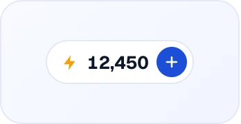The credits pill in the dashboard header: a lightning-bolt icon, your credit balance and a blue plus button that opens top-up